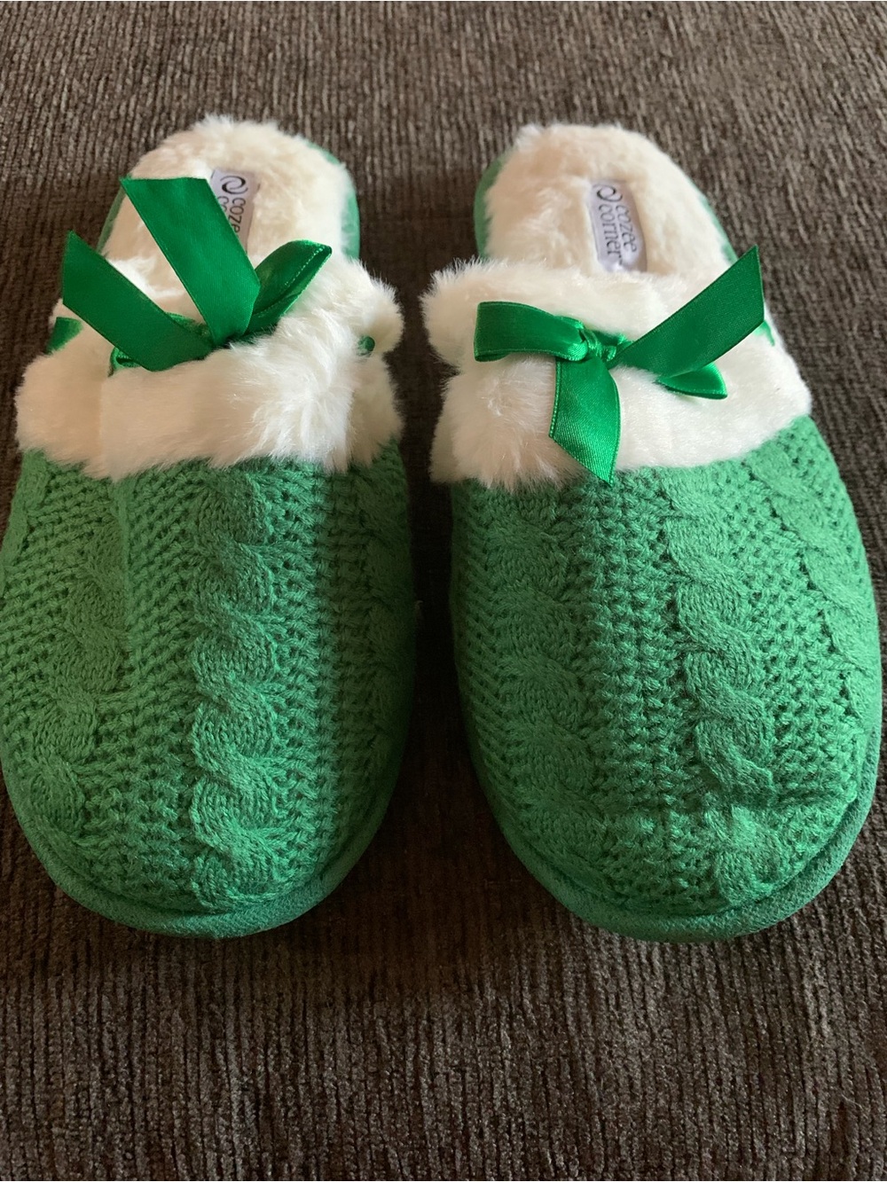 Cozy Green Knit Slippers